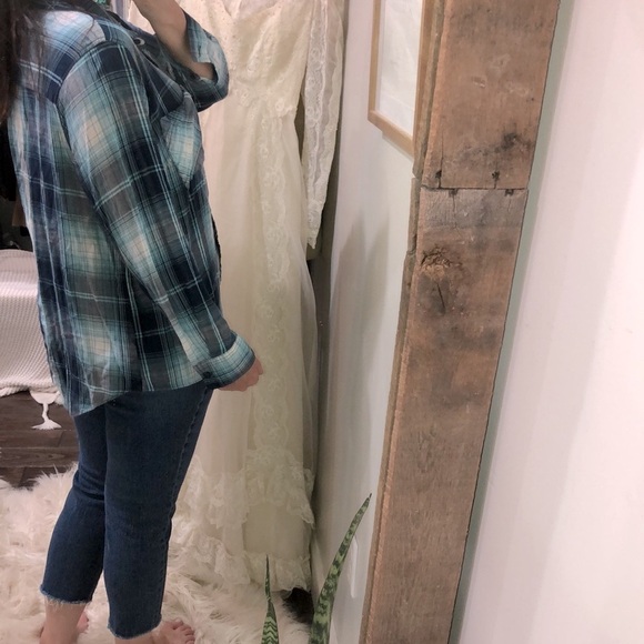 Terra & Sky blue plaid button down shirt size 1X - Picture 3 of 7